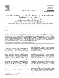Integrating Behaviour Into Wildlife Conservation: the Multiple Ways That Behaviour Can Reduce Ne Laura L