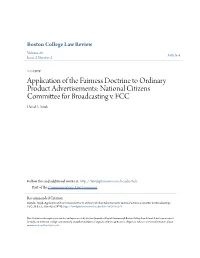 Application of the Fairness Doctrine to Ordinary Product Advertisements: National Citizens Committee for Broadcasting V. FCC David L