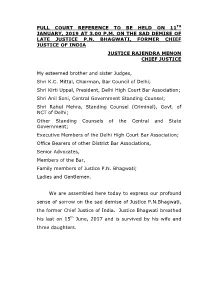 Full Court Reference to Be Held on 11Th January, 2019 at 3.00 P.M