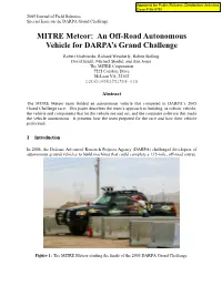 An Off-Road Autonomous Vehicle for DARPA's Grand Challenge