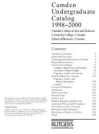 Camden Undergraduate Catalog 1998--2000 Camden College of Arts and Sciences University College–Camden School of Business–Camden