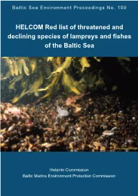 HELCOM Red List of Threatened and Declining Species of Lampreys and Fishes of the Baltic Sea