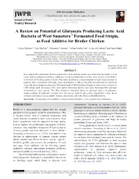 A Review on Potential of Glutamate Producing Lactic Acid Bacteria of West Sumatera's Fermented Food Origin, As Feed Additive F