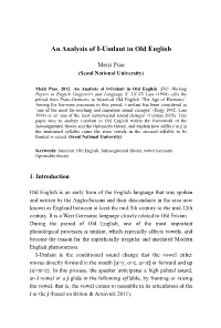 An Analysis of I-Umlaut in Old English