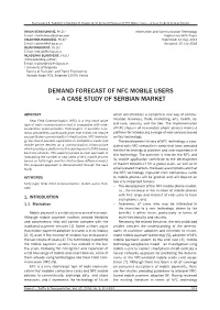 Demand Forecast of NFC Mobile Users – a Case Study of Serbian Market