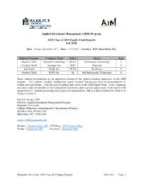 Program AIM Class of 2019 Equity Fund Reports Fall 2018