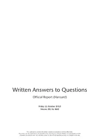 Written Answers to Questions Official Report (Hansard)