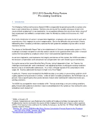 2012-2013 Benefits Policy Review: Pre-Existing Conditions