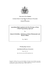 Agricultural Risk Analysis in the Fars Province of Iran: a Risk-Programming Approach