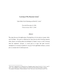 Learning About Bayesian Games