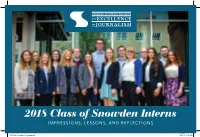 2018 Class of Snowden Interns IMPRESSIONS, LESSONS, and REFLECTIONS I