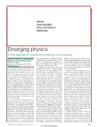 Emerging Physics a Fresh Approach to Viewing the Complexity of the Universe