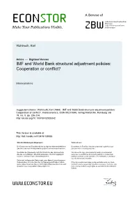 IMF and World Bank Structural Adjustment Policies: Cooperation Or Conflict?