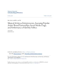 Musical Artists As Entrepreneurs: Assessing Popular Artistsâ•Ž Brand Partnerships, Social Media Usage, and Performance of Id