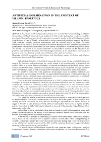 Artificial Insemination in the Context of Islamic Bioethics