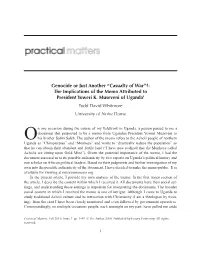 Genocide Or Just Another “Casualty of War”?: the Implications of the Memo Attributed to President Yoweri K