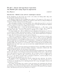 Linear and Non-Linear Regression: the Hubble Plot Using Type-1A Supernovae