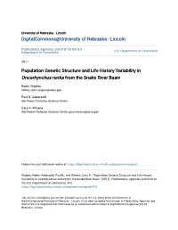 Population Genetic Structure and Life History Variability in Oncorhynchus Nerka from the Snake River Basin