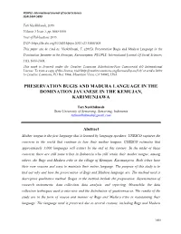 Preservation Bugis and Madura Language in the Domination Javanese in the Kemujan, Karimunjawa