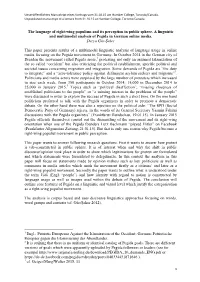 The Language of Right-Wing Populism and Its Perception in Public Sphere