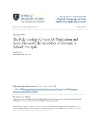 The Relationship Between Job Satisfaction and Social Network Characteristics of Elementary School Principals Lisa R