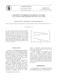 Oxidative Conversion of Isopropyl Alcohol to Acetone Over Modified Zeolite Catalysts