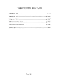 Table of Contents – Board Papers