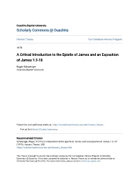 A Critical Introduction to the Epistle of James and an Exposition of James 1:2-18