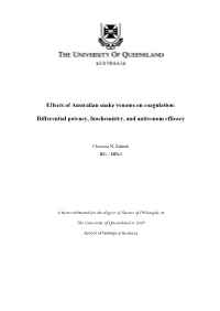 Effects of Australian Snake Venoms on Coagulation: Differential Potency