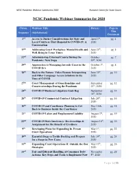 NCSC Pandemic Webinar Summaries for 2020