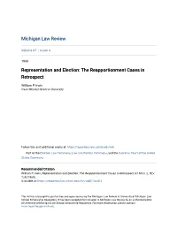 Representation and Election: the Reapportionment Cases in Retrospect
