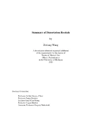 Summary of Dissertation Recitals by Zixiang Wang