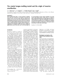 The Crustal Tongue Melting Model and the Origin of Massive Anorthosites J