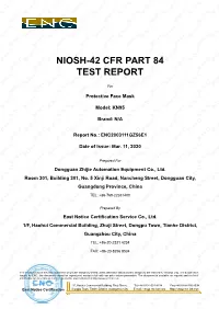 Niosh-42 Cfr Part 84 Test Report