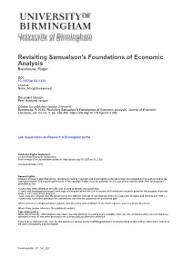 Revisiting Samuelson's Foundations of Economic Analysis Backhouse, Roger