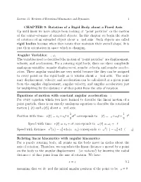 CHAPTER 9: Rotation of a Rigid Body About a Fixed Axis up Until Know