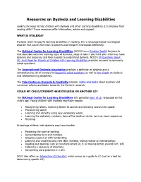 Resources on Dyslexia and Learning Disabilities