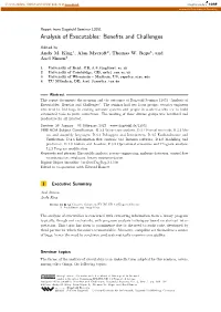 Analysis of Executables: Beneﬁts and Challenges