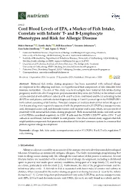 Cord Blood Levels of EPA, a Marker of Fish Intake, Correlate with Infants' T