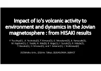 Impact of Io's Volcanic Activity to Environment and Dynamics in the Jovian Magnetosphere : from HISAKI Results