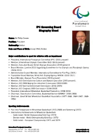 IPC Governing Board Biography Sheet