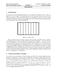 Lecture 1 Introduction 1 Introduction 2 Notation and Basic Concepts