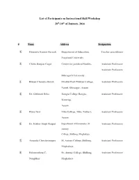 List of Participants on Instructional Skill Workshop 28Th-30Th of January, 2016