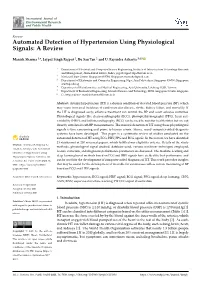 Automated Detection of Hypertension Using Physiological Signals: a Review
