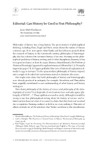 Editorial: Can History Be Used to Test Philosophy?