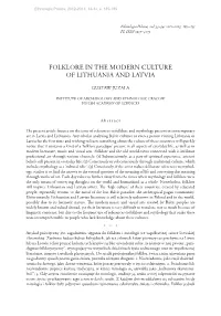 Folklore in the Modern Culture of Lithuania and Latvia