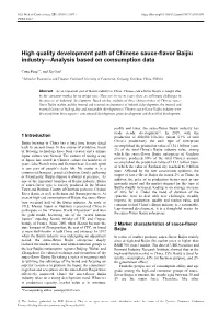 High Quality Development Path of Chinese Sauce-Flavor Baijiu Industry—Analysis Based on Consumption Data