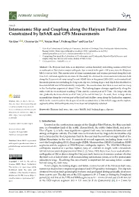 Interseismic Slip and Coupling Along the Haiyuan Fault Zone Constrained by Insar and GPS Measurements