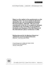 “List of Occupational Diseases” Annexed to the List of Occupational Diseases Recommendation, 2002 (No