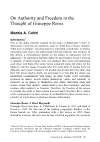 On Authority and Freedom in the Thought of Giuseppe Rensi
